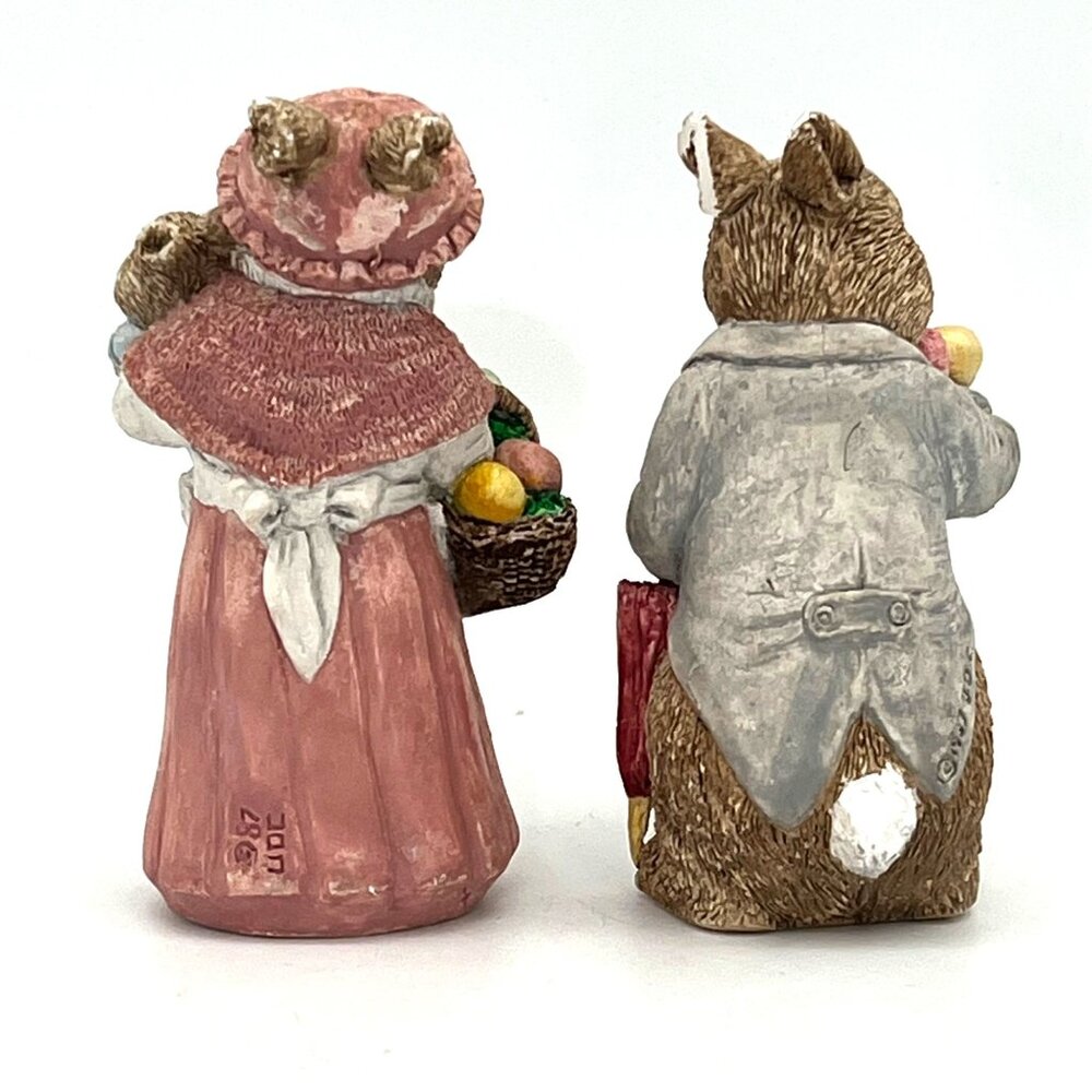 Vintage Easter Bunny Rabbit Figurine Family With Eggs & Basket By UDC 1987 - Picture 3 of 15